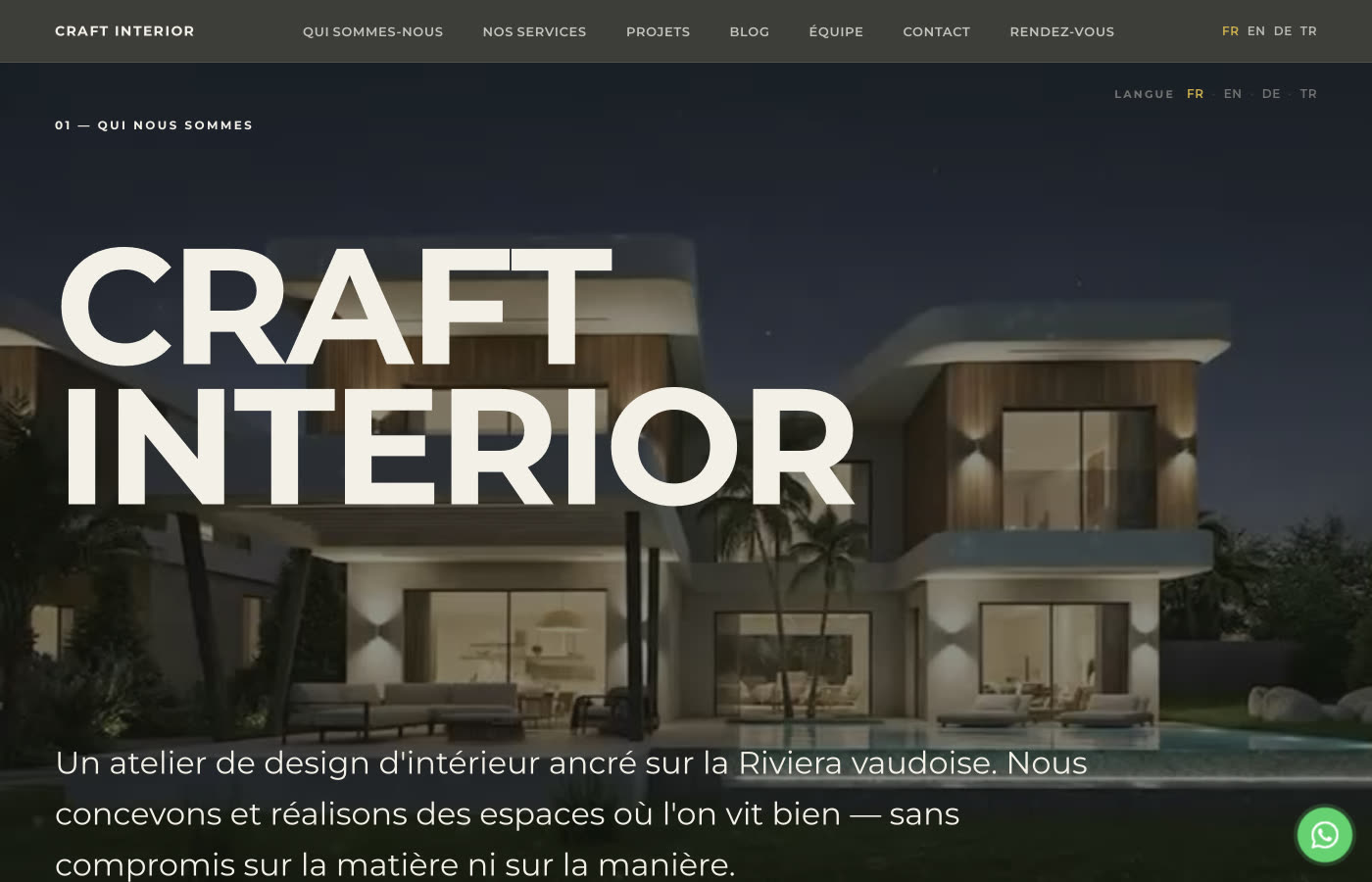 Page d'accueil du site de l'atelier de design d'intérieur Craft Interior