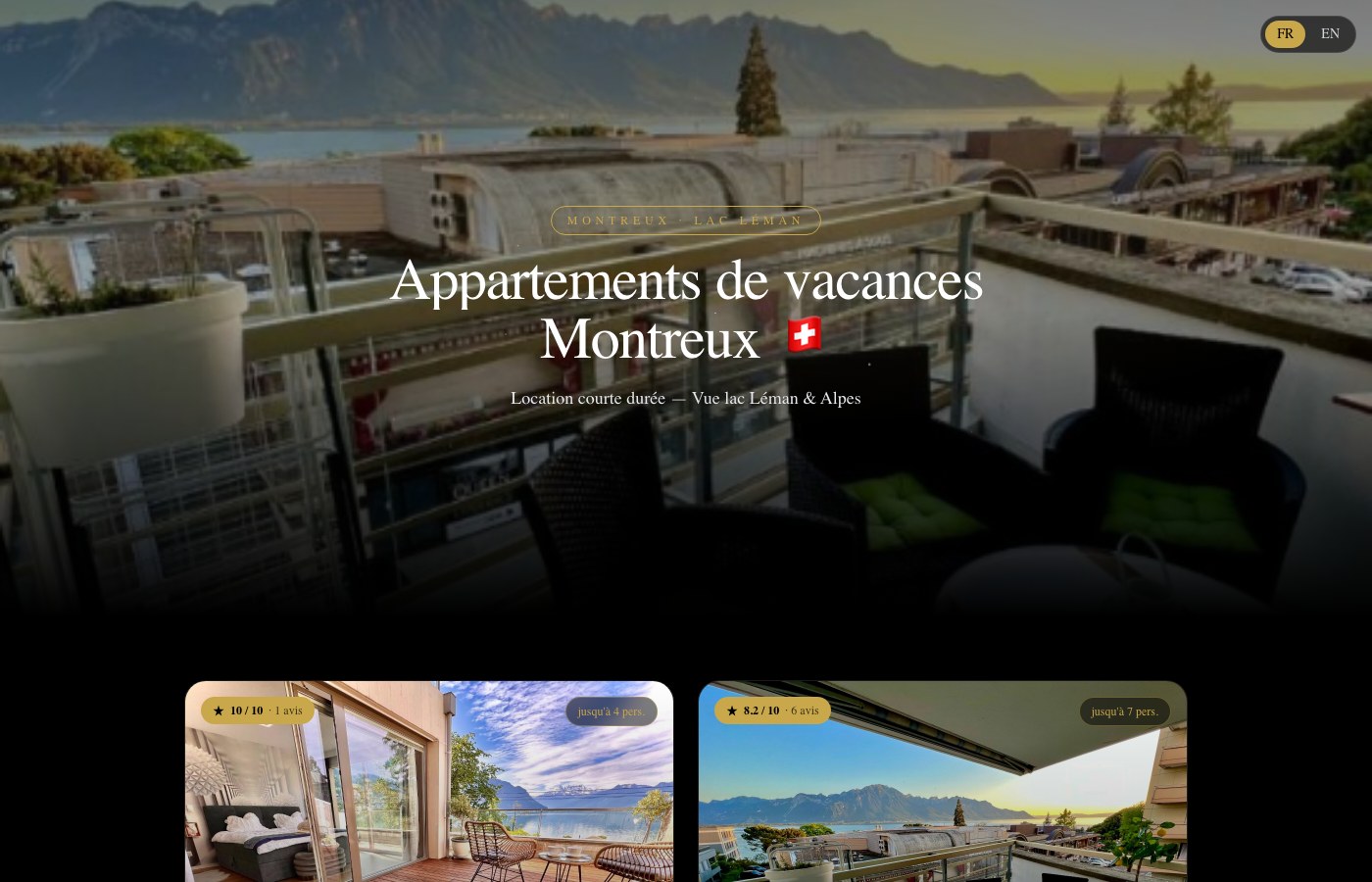 Montreux Apartment Rental website homepage